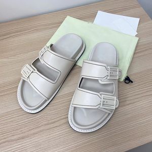 Designer Paar Canvas Sandalen Dubbele Band Platte Gesp Slippers Muilezel Schoenen Lederen Bodem Strand Slides Rubberen Zolen Zomer Flip Flops Met Doos NO394