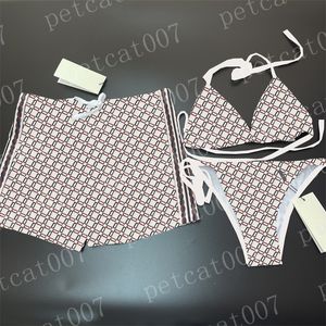 Traje de baño de pareja de diseñador Pantalones cortos de bikini de letra pequeña Pantalones de boxeador para hombre Traje de baño dividido sexy para mujer