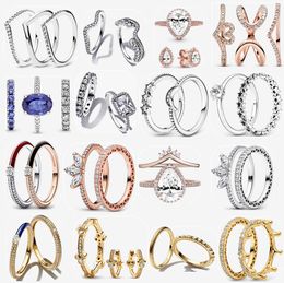 Designer Paar Trouwringen voor Vrouwen Verlovingssieraden Luxe Hoge Kwaliteit Cadeau DIY fit Pandoras Disnes Mickes Mouse Sprankelende Eternity Ring Hoop Oorbellen Set