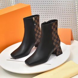 Botas de vaquero de diseñador Tacones altos Botines Mujer Negro Blanco Marrón Tobillo de cuero Zapatos 35-42 04