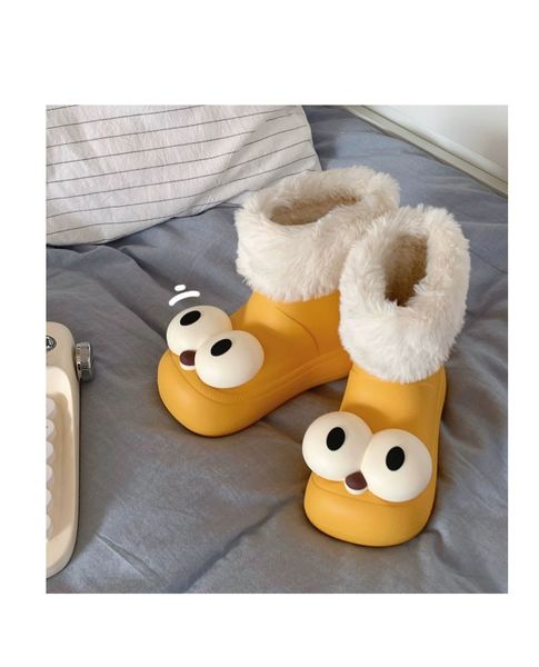 Bottes de neige en peluche pour femmes, chaussures de styliste, amusantes et mignonnes, grands yeux, chaudes, noires, grises, à la mode, imperméables, pour l'extérieur