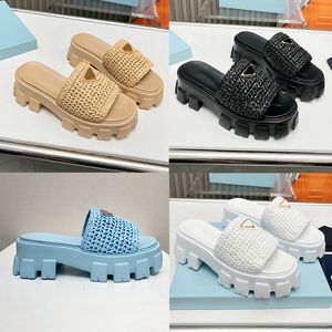 Diseñador Crochet Flatform Sliping Trainjes Sandalias de plataforma de paja Fashion Mula de moda Flip Flip Flip Women Sumlider de playa de verano