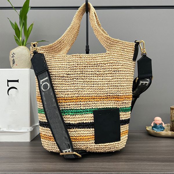 Bolso bandolera de diseñador Bolso Mini Fibra de coco y cuero de vaca Bolso con hendidura Borsa a tracolla di design Mujeres viajes compras Slit Tote101131