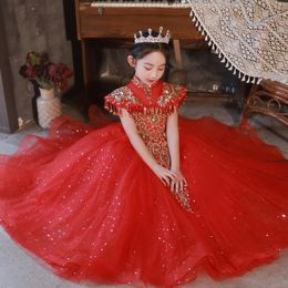 Diseñador Crystal Flower Girl Dress Tassels Red Sequins Appliques para niños Adolescentes para niños.