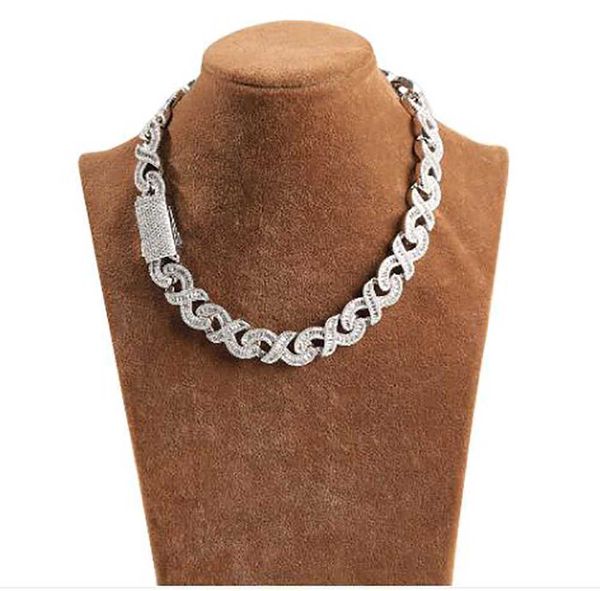 Diseñador Cadenas de cadena de enlace cubano de 15 mm Collar de cadena de enlace de infinito de 15 mm de 14K Baguette Baguette Diamante Diamante Cubic Joya