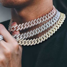 Designer Cuban Link Chain Chains Chains kettingen Ketters Designer Cuban Link Chain Necklace voor mannen vergulde goud 14 mm W 2 rij CZ Diamond Hip Hop Luxe heren sieraden personiz