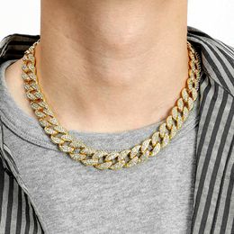 Collier cubain de créateur 15mm explosion flash hip-hop hommes pleins de diamants dominateurs nouveaux accessoires de bijoux simples et beaux