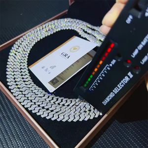 Ontwerper Cubaanse ketting PASS Diamond Test 14 mm brede GRA Moissanite Diamond 18K Gold Sterling Silver Cuban Link Chain For Men Hip Hop ketting met doos