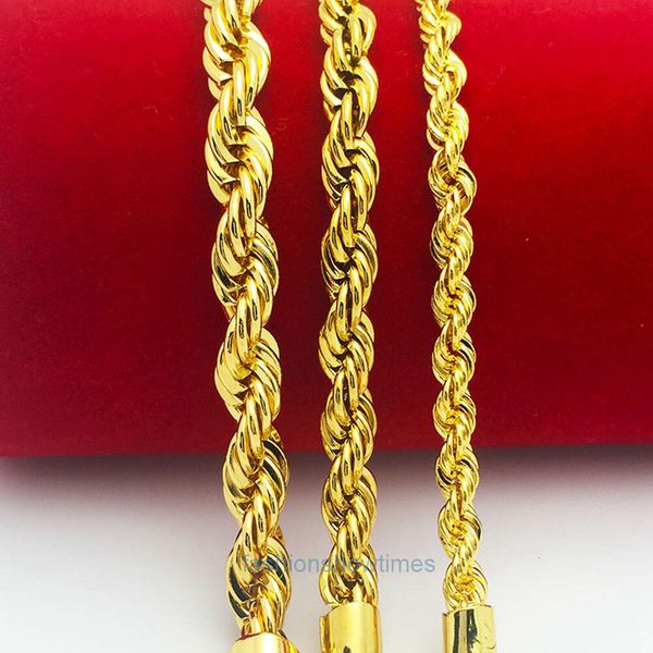 Collar cubano de diseñador Collar de cadena de cuerda Cadena de nudo trenzado llena de oro amarillo de 18 k 3 mm 5 mm 7 mm de ancho