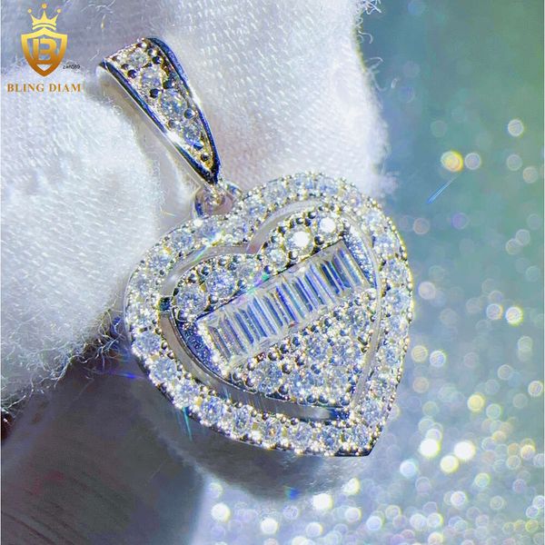 Designer bijoux hip hop personnalisé 925 Collier en argent sterling vvs Moisanite Petit coeur Pendant les femmes