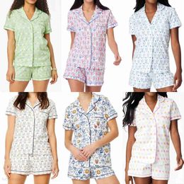 Designer schattig roller konijn pyjama's set y2k aap geprefabriceerd printing 2-delige pyjama bijgesneden top korte mouw shirts pj shorts casual slijtage dames t-shirt