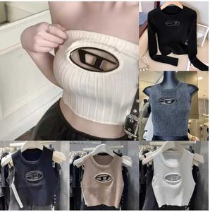 Diseñador Deisel mujeres picante chica Metal hueco tejido sin mangas camiseta sin mangas 2023 primavera nuevo Sexy Top corto pequeño mujer k9