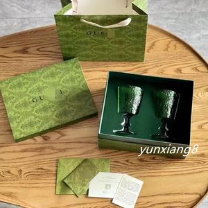 Designer Deluxe Glass Green Ripple Wine Cup Set Red Wine Cup Tall Cup Gift Box Set Geschenk gesneden Peacock Green
