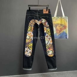 Diseñador Denim Evisuezd Denim Jeans Jeans para hombres Pantalones rectos Skeleton Patrón impreso marca EV Bordado M pantalones Denim streetwear para hombres Evisue 7968