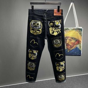 Diseñador Denim Evisuezd Denim Jeans Jeans para hombres Pantalones rectos Skeleton Patrón impreso marca EV Bordado M pantalones Streetwear Denim para hombres Evisue 1758