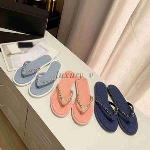 Designer Denim tongs femmes chaîne pantoufles été diapositives mode été plage appartements intérieur sandales couleur bonbon pantoufle