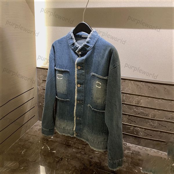 Veste en jean de créateur col Mandarin manteau en jean broderie lettre veste coupe-vent vêtements d'extérieur