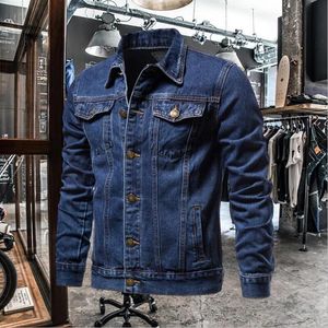 Designer denim jassen heren effen revers denim jassen mode motorfiets jeans jassen hommes slim fit katoen casual zwart blauwe jassen