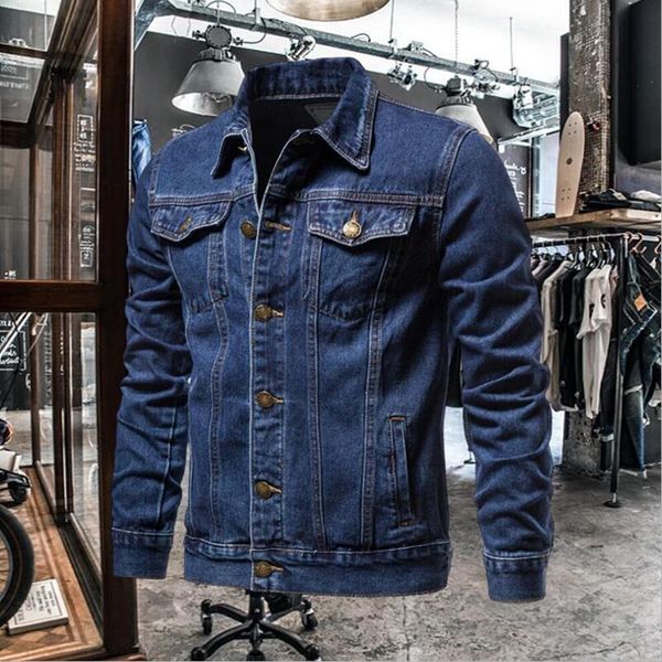 Designer Denim Vestes Hommes Solide Revers Denim Vestes Mode Moto Jeans Vestes Hommes Slim Fit Coton Casual Noir Bleu Manteaux