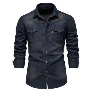 Designer Denim Shirt Mens Counsal Color Couleur Noire Black Blue Blue Mente à manches longues Printemps Automne Strewear Summer S-3XL 6B9 07D