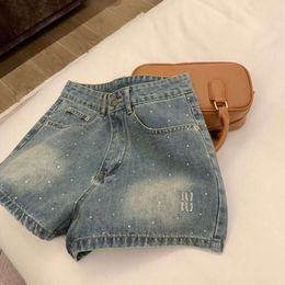 designer denim korte luxe damesshorts dames lente zomer mode zware strass diamant slanke jeans joggingbroek met hoge taille rits