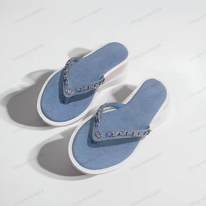 Designer Denim Thongs Slipper Womens Flat Talon bas talon talses Blue Denim Finchs Slingbacks Sandal Slip on Mules Retro Plateformes Casual Raffia Raffia Double Band Tlides