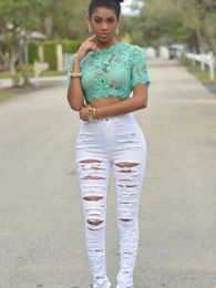 Designer Denim Femmes hautes Taies Ripped Jeans pour skinny noir blanc femme élastique slim jean femme femme 240423
