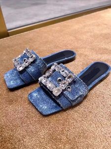 Designer Denim femmes pantoufles carré en cuir plat été cuir plat confort chaussures chaussures de marche 35-42