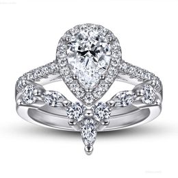 Designer Design Luxury Halo verlovingsringen Wedding Moissanite Ring 925 Sterling Silver Pear