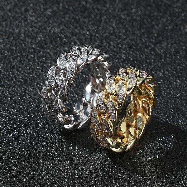 Diseñador diseñó la explosión de moda de 8 mm una sola fila de circón guba anillo de hip hop hop 18k dorado tendencia de la tendencia del anillo de hombres dorados