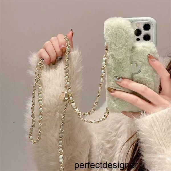 Designer Designer Fourrure Téléphone Cas Couverture Carte Poche Portefeuille Téléphone Cas D'hiver Pour IPhone15 12 13 14 11 ProMax Bandoulière Lanière De Luxe Téléphone Bag6PPF