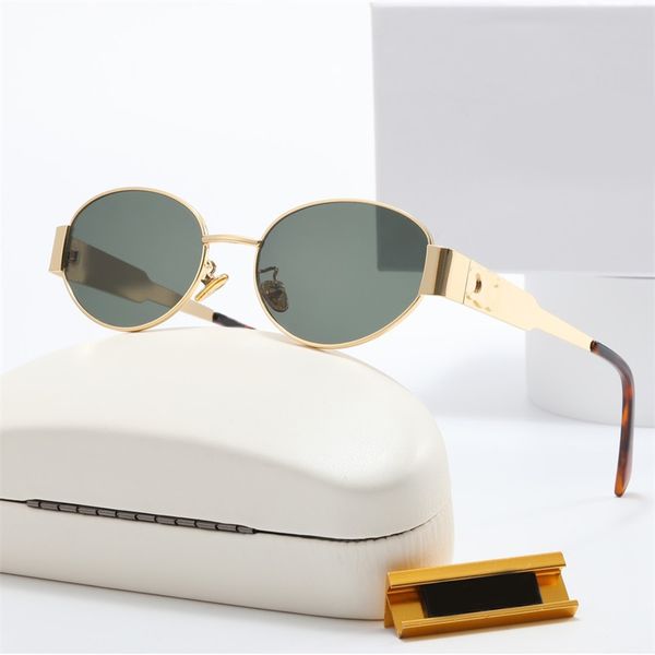 Diseñador Diseñador Hombres Gafas de sol Sombras de metal ovalado Luneta LEOPARDO estampado Gafas de sol Sier Gafas de sol para mujeres Espejo de espejo