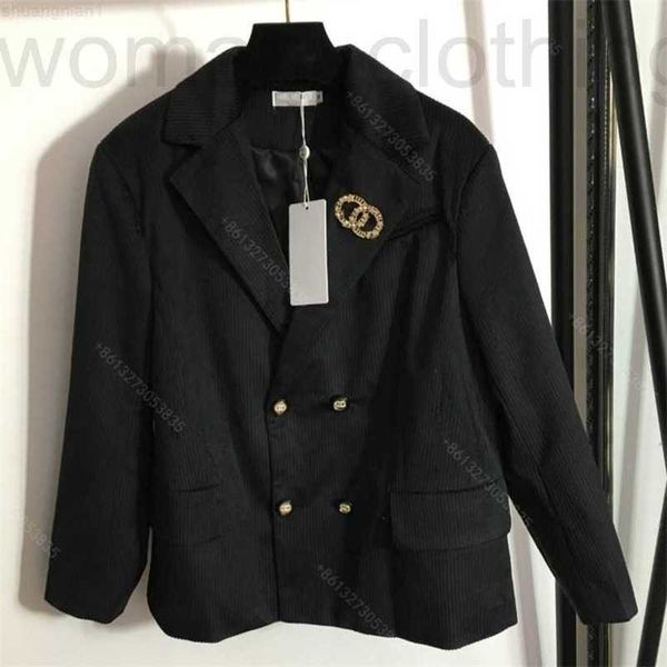 Diseñador Diseñador Mujer Chaqueta Abrigo Broche libre Pana Rayas de gama alta Chaquetas de manga larga Cintura CC Marca Ropa casual para mujer al por mayor CC1 3Q8X