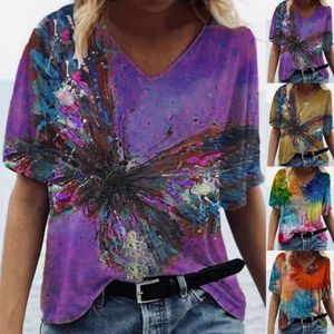 Designer Designerwomen's T-shirt 2024 printemps / été Nouveau Graffiti Graffiti Imprimé en V V T-shirt à manches courtes