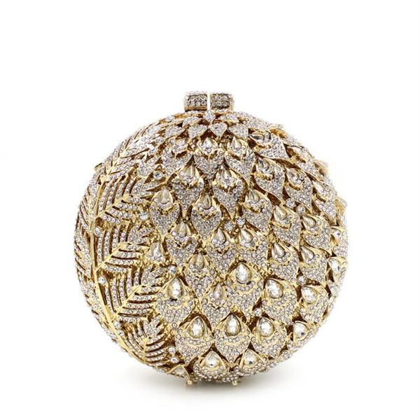 Designer-Dgrain Round Gold Black Crystal Pochette da sera da donna Custodia rigida in metallo Minaudire Wedding Party Cocktail Borsa Stone 212v