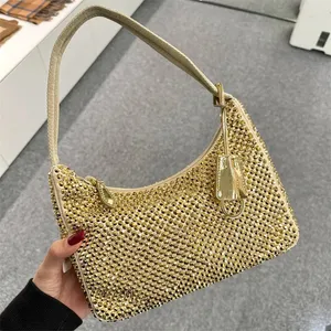 Femmes Inlaid Strass Hobo Diamant Underarm Designer Sacs Fourre-tout de luxe Sac à main brillant Sac à main Sacs à bandoulière Mode Lady Cadeau Noir Hommes Crossbody Aisselle Pochette