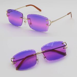 Diseñador Lente de corte de diamante Gafas de sol Mujer Hombre C Decoración Marco de alambre Anteojos para mujeres Hombres sin montura Gafas de lujo Al aire libre 00920 Nuevo Color Escudo Tamaño de lente 60