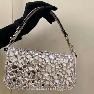 Designer Diamond Dinner Mini Loco épaule Big Crystal Evening Purse Baguette Sier Tone Hardware Chain Cross Body Body Sacs Handle Handle