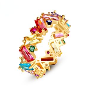 Designer Diamond Geometrie AAA gekleurde zirkoonring voor dames trendy mode bruiloftsfeest Dagelijkse sieraden Gratis verzending