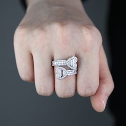 Designer Diamond Heart Shape Ring Mannen Vrouwen Volledige Cz Verharde Band Ringen Verstelbare Hip Hop Ringen Sieraden
