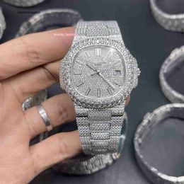 Designer Diamond Watches VVS populaire heren Iced Diamonds grote bezel horloge zilveren gezicht volledige band automatisch mechanisch
