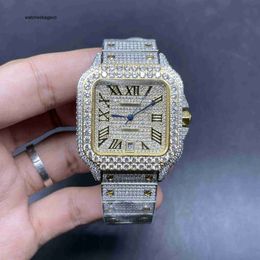 Designer Diamond Watches VVS Het nieuwste diamanten herenhorloge uit 2023, grote bezel, populaire glanzende hiphop, 2-tone gouden kast, automatisch uurwerk