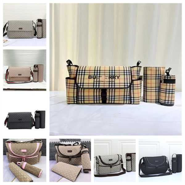 Sac à couches de créateur Sac maman imperméable 3 ensembles Sac à couches bébé éclairage à glissière brun plaid haut de gamme G3