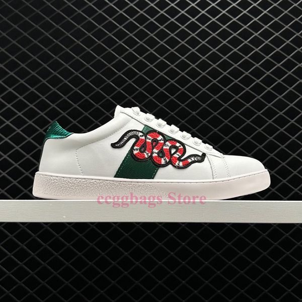 Diseñador Diseñador de sasker de pantalla para mujeres ACE Snake Bordado Bordado Moda de bajo techo Damas Luxury Casual Flat Tennis Zapatos blancos