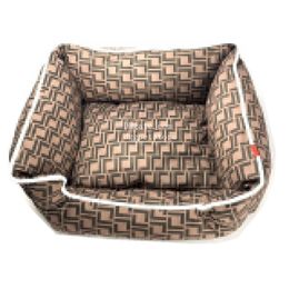 Cama para perros de diseñador con camas de perros de patrón de letras clásico para perros pequeños, cama de perros cama anti-cañón, mascotas calmantes, cama de cachorro suave suave, duradero, marrón m34