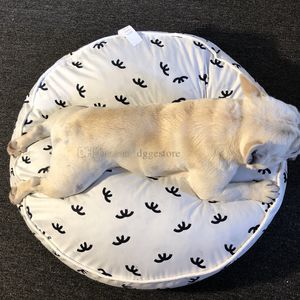 Camas para perros de diseño Perrera para perros de tela suave y cómoda con letras clásicas Cama para perros grande y redonda para interiores y exteriores con funda lavable extraíble Negro S M15