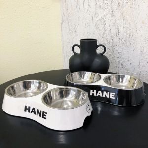 Bol pour chien de créateur bol pour animaux de compagnie noir et blanc poudre Double bol lettre Logo imprimé animal de compagnie boire ensemble de nourriture pour chat et chien