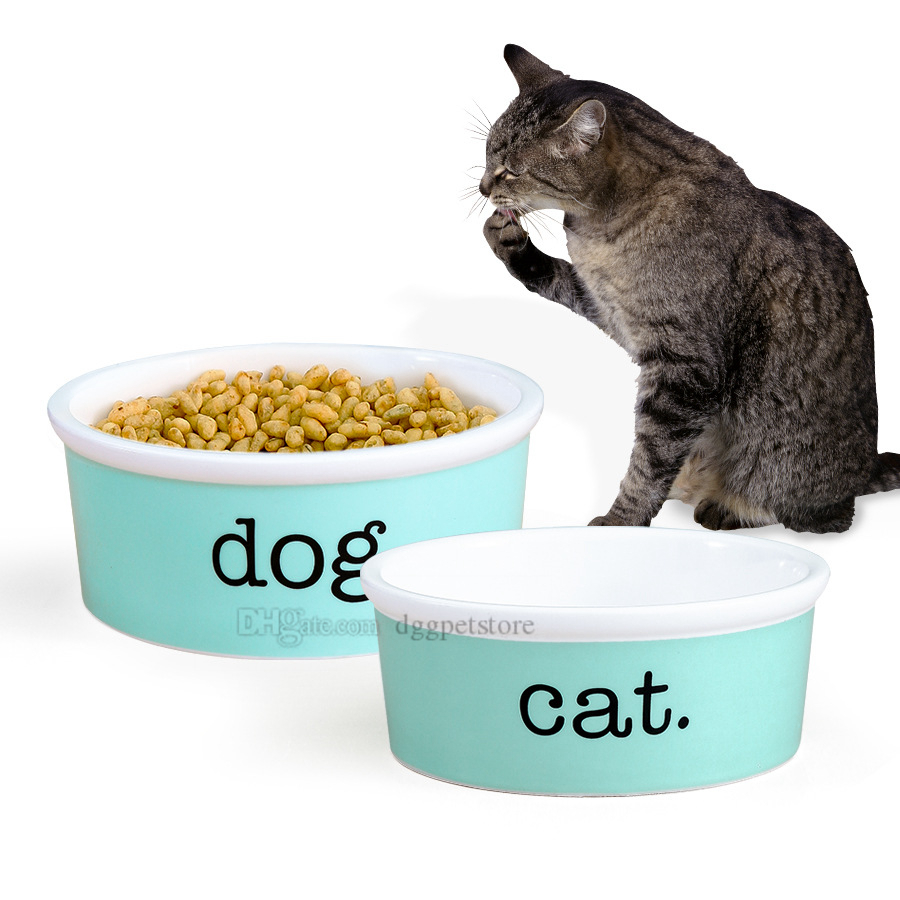 Tigelas para cães de design de cerâmica pesada de alto brilho Tigela para gatos Tigela para gatos durável para comida de cachorro e água Prato para animais de estimação, à prova de mastigar, lava-louças e micro-ondas Azul 6 em 12 OZ J07