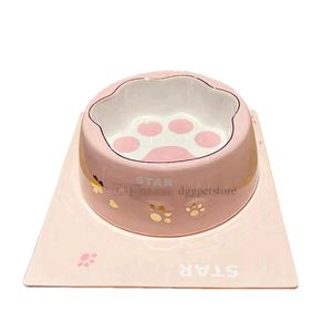 Bols de chiens de créateurs avec des lettres classiques et des griffes griffes plats de nourriture pour chiens en céramique pour chiot et chaton, bol pour animaux de compagnie en porcelaine pour nourriture et eau 8 oz rose cerise J11