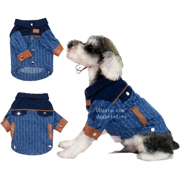 Vêtements de chien de créateur marque de chien robe de chien de lettre classique motif de luxe chiens veste en hiver chaude manteau animal de compagnie avec col en cuir et coiffis en cuirs pour petit chien bleu xl a887
